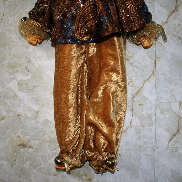 ARTISAN Mardi Gras Doll Gold Velvet Folk Art Holiday Decor Collectible Handmade - Picture 4 of 13